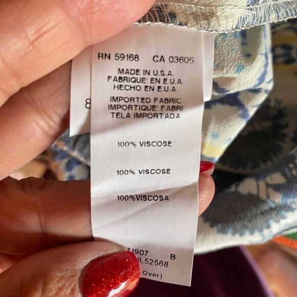 NWT KAREN KANE Blue/Yellow/White Riviera Boho Peasant 100% Cotton Top Large - Picture 12 of 13